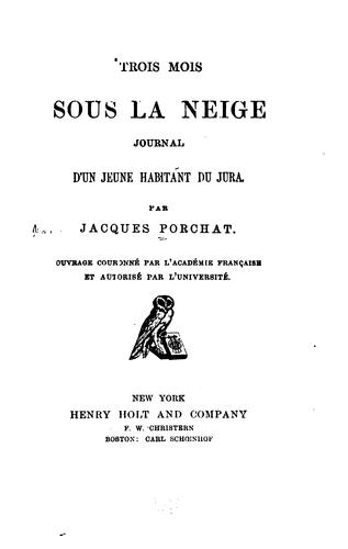 Trois mois sous la neige: journal d'un jeune habitant du Jura